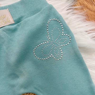 Kit 3 Calças - Borboletas de Strass - Rosa,Off White e Verde